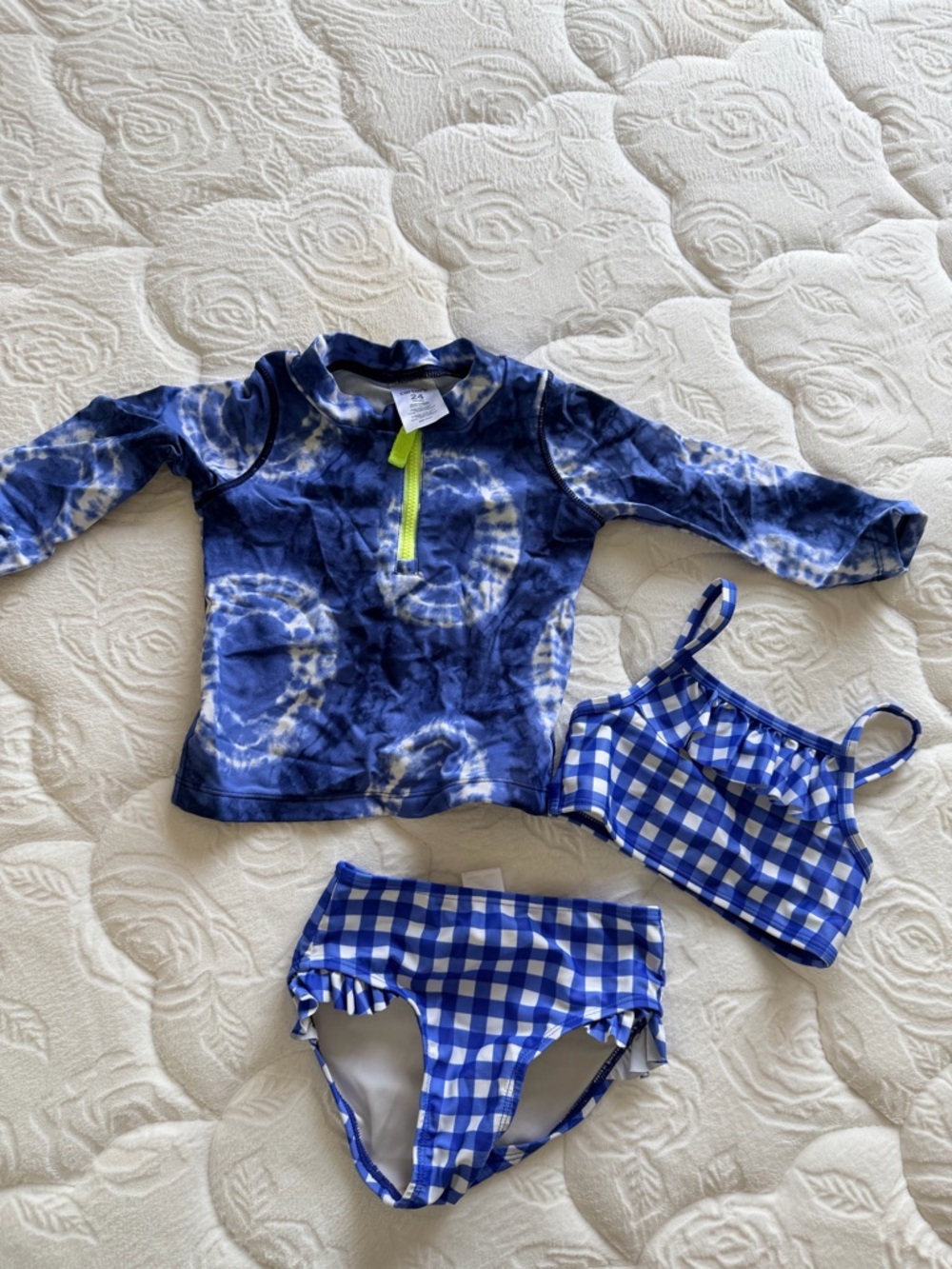 Harper Canyon Blue Tie-Dye Rash Guard with Blue Gingham Bikini